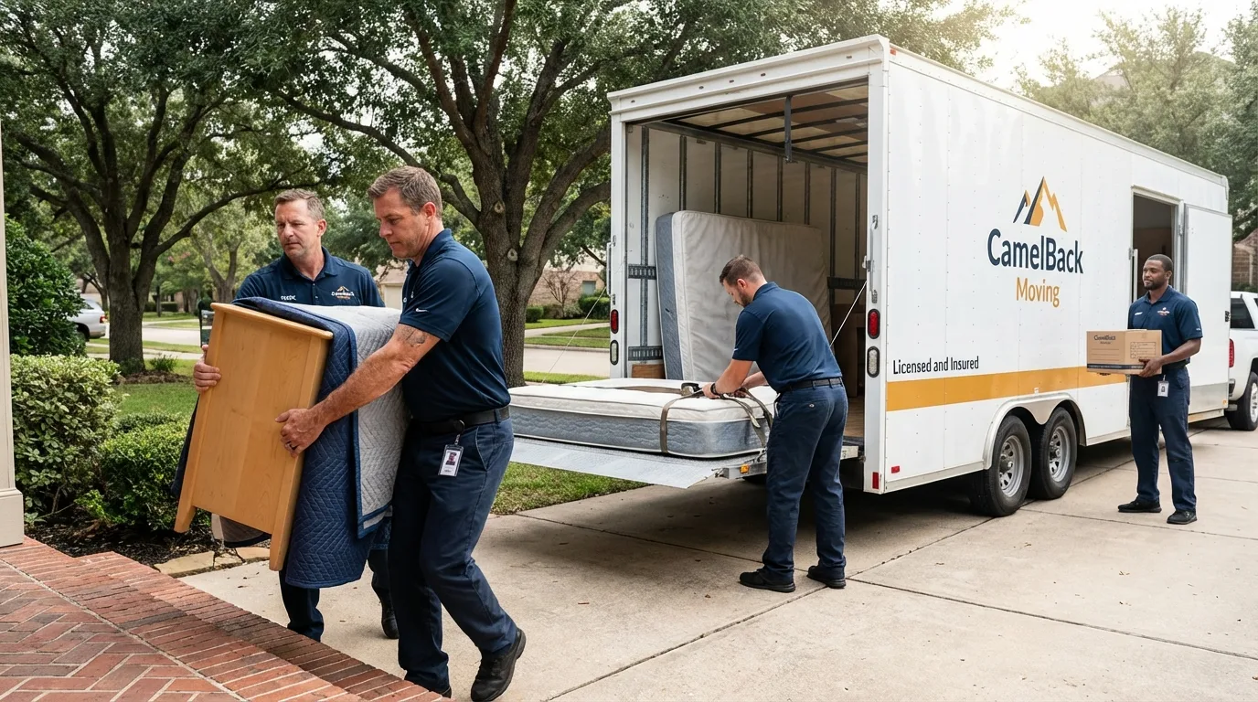 Crew loading residential truck for cross-state move from Warsaw, IL