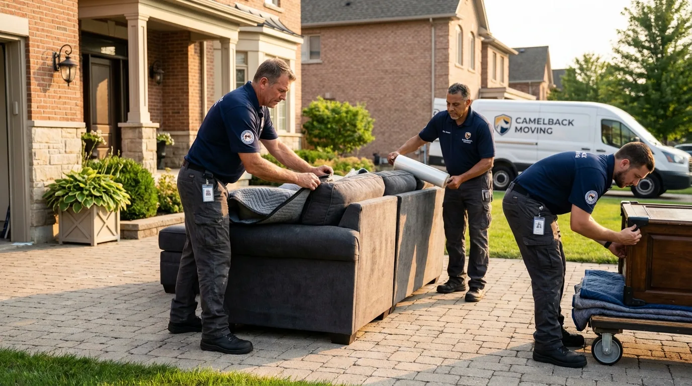 Large estate moving crew wrapping furniture in Warsaw, IL