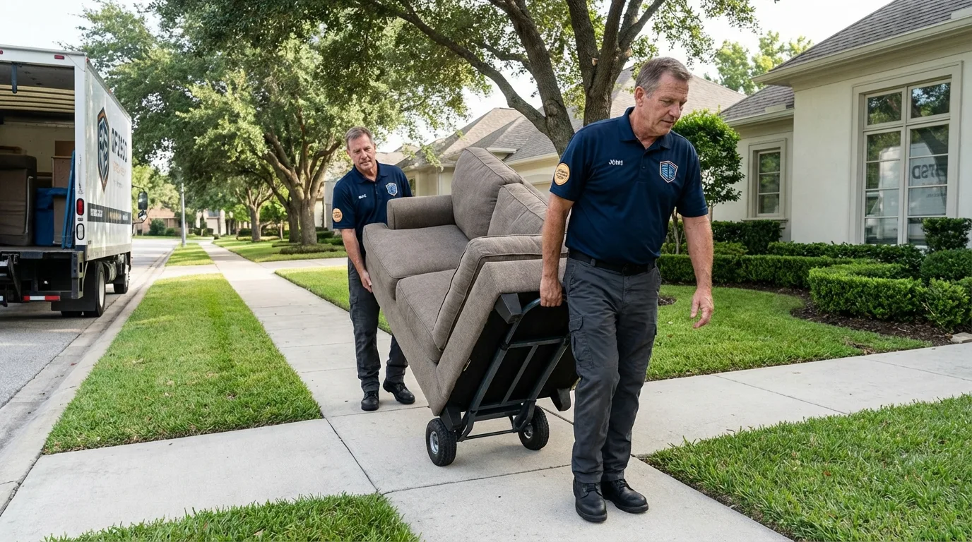 Local residential moving crew loading furniture in Warsaw, IL