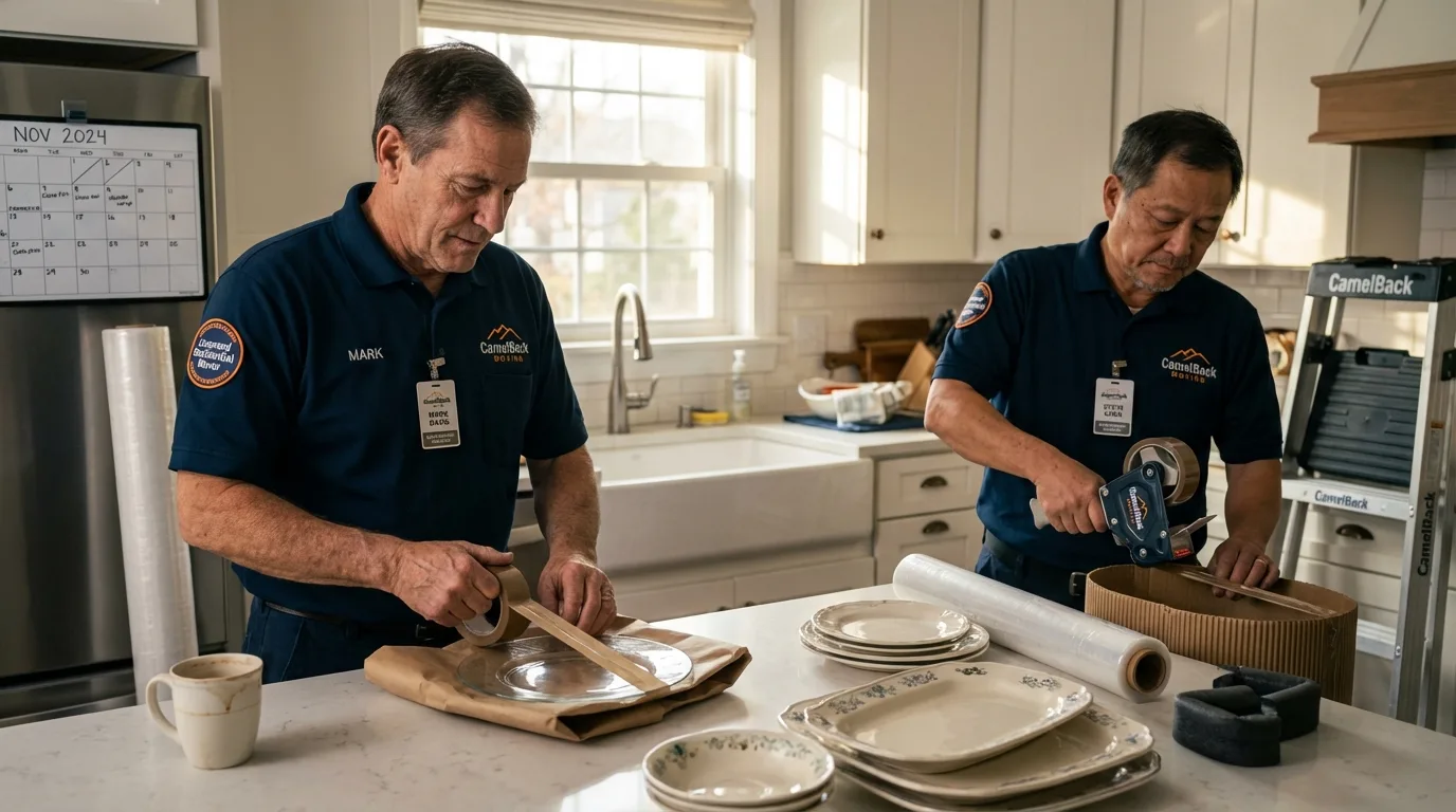 Professional crew packing kitchen dishware in Warsaw, IL
